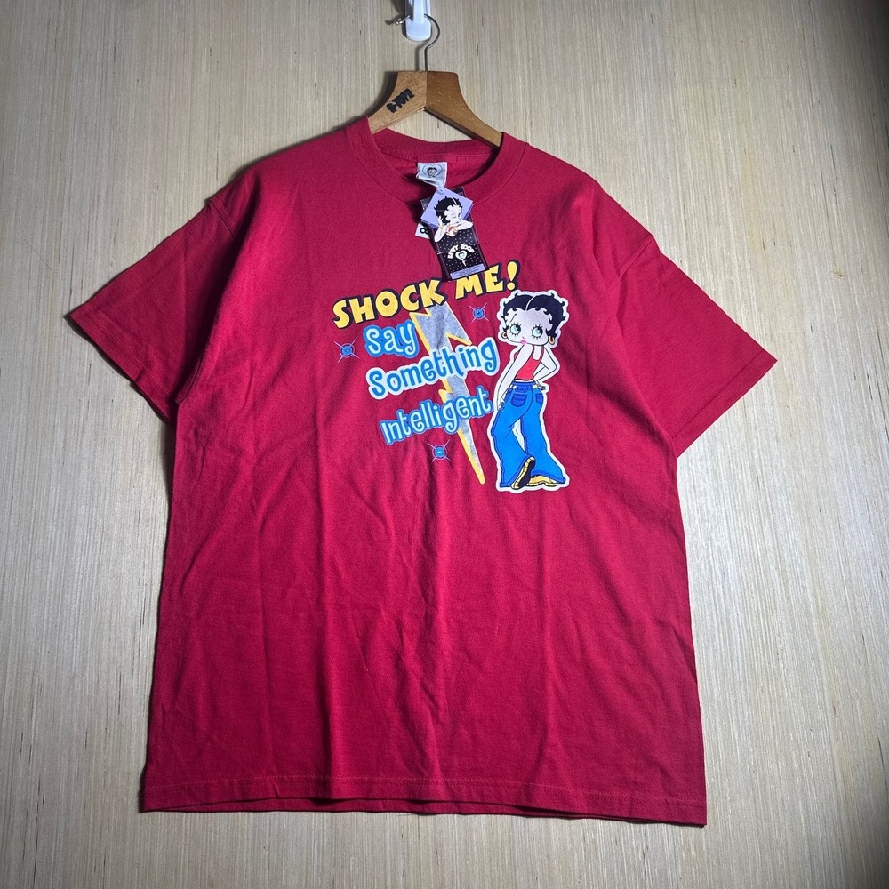 NWT Betty Boop T-Shirt Mens Large Red Shock Me! Say Something Intelligent 90s